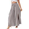 imageLYANER Womens Tie Front High Waist Side Split Slit Flowy Wide Leg Pleated Pant with BeltLight Gray
