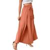 imageLYANER Womens Tie Front High Waist Side Split Slit Flowy Wide Leg Pleated Pant with BeltLight Orange