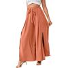 imageLYANER Womens Tie Front High Waist Side Split Slit Flowy Wide Leg Pleated Pant with BeltLight Orange
