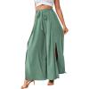 imageLYANER Womens Tie Front High Waist Side Split Slit Flowy Wide Leg Pleated Pant with BeltMint Green