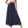 imageLYANER Womens Tie Front High Waist Side Split Slit Flowy Wide Leg Pleated Pant with BeltNavy Blue