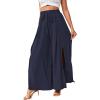 imageLYANER Womens Tie Front High Waist Side Split Slit Flowy Wide Leg Pleated Pant with BeltNavy Blue