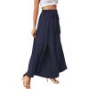 imageLYANER Womens Tie Front High Waist Side Split Slit Flowy Wide Leg Pleated Pant with BeltNavy Blue
