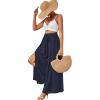 imageLYANER Womens Tie Front High Waist Side Split Slit Flowy Wide Leg Pleated Pant with BeltNavy Blue