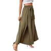 imageLYANER Womens Tie Front High Waist Side Split Slit Flowy Wide Leg Pleated Pant with BeltOlive Green
