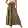 imageLYANER Womens Tie Front High Waist Side Split Slit Flowy Wide Leg Pleated Pant with BeltOlive Green