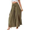 imageLYANER Womens Tie Front High Waist Side Split Slit Flowy Wide Leg Pleated Pant with BeltOlive Green
