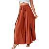 imageLYANER Womens Tie Front High Waist Side Split Slit Flowy Wide Leg Pleated Pant with BeltOrange