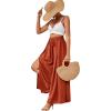 imageLYANER Womens Tie Front High Waist Side Split Slit Flowy Wide Leg Pleated Pant with BeltOrange