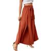 imageLYANER Womens Tie Front High Waist Side Split Slit Flowy Wide Leg Pleated Pant with BeltOrange