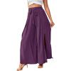 imageLYANER Womens Tie Front High Waist Side Split Slit Flowy Wide Leg Pleated Pant with BeltPurple