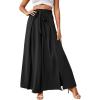 imageLYANER Womens Tie Front High Waist Side Split Slit Flowy Wide Leg Pleated Pant with BeltSolid Black