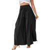 imageLYANER Womens Tie Front High Waist Side Split Slit Flowy Wide Leg Pleated Pant with BeltSolid Black