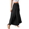 imageLYANER Womens Tie Front High Waist Side Split Slit Flowy Wide Leg Pleated Pant with BeltSolid Black