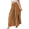 imageLYANER Womens Tie Front High Waist Side Split Slit Flowy Wide Leg Pleated Pant with BeltSolid Camel