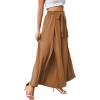 imageLYANER Womens Tie Front High Waist Side Split Slit Flowy Wide Leg Pleated Pant with BeltSolid Camel