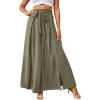 imageLYANER Womens Tie Front High Waist Side Split Slit Flowy Wide Leg Pleated Pant with BeltSolid Olive Green