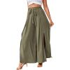 imageLYANER Womens Tie Front High Waist Side Split Slit Flowy Wide Leg Pleated Pant with BeltSolid Olive Green