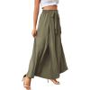 imageLYANER Womens Tie Front High Waist Side Split Slit Flowy Wide Leg Pleated Pant with BeltSolid Olive Green