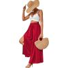 imageLYANER Womens Tie Front High Waist Side Split Slit Flowy Wide Leg Pleated Pant with BeltSolid Red