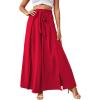 imageLYANER Womens Tie Front High Waist Side Split Slit Flowy Wide Leg Pleated Pant with BeltSolid Red