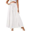 imageLYANER Womens Tie Front High Waist Side Split Slit Flowy Wide Leg Pleated Pant with BeltSolid White