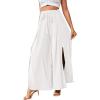 imageLYANER Womens Tie Front High Waist Side Split Slit Flowy Wide Leg Pleated Pant with BeltSolid White