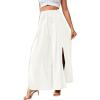imageLYANER Womens Tie Front High Waist Side Split Slit Flowy Wide Leg Pleated Pant with BeltWhite