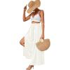 imageLYANER Womens Tie Front High Waist Side Split Slit Flowy Wide Leg Pleated Pant with BeltWhite