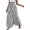 imageLYANER Womens Tie Front High Waist Side Split Slit Flowy Wide Leg Pleated Pant with BeltWhite Stripe