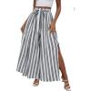 imageLYANER Womens Tie Front High Waist Side Split Slit Flowy Wide Leg Pleated Pant with BeltWhite Stripe