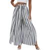 imageLYANER Womens Tie Front High Waist Side Split Slit Flowy Wide Leg Pleated Pant with BeltWhite Stripe