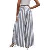 imageLYANER Womens Tie Front High Waist Side Split Slit Flowy Wide Leg Pleated Pant with BeltWhite Stripe