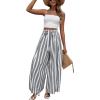 imageLYANER Womens Tie Front High Waist Side Split Slit Flowy Wide Leg Pleated Pant with BeltWhite Stripe