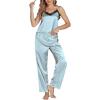 imageLYANER Womens Sexy Deep V Neck Silk Satin Pajamas Sets Lace Trim Cami Tops Long Pants SleepwearDusty Blue
