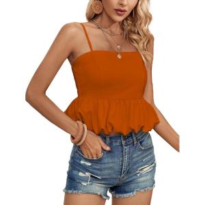 imageLYANER Womens Spaghetti Strap Ruffle Hem Sleeveless Cami Tank Top BlousesDark Orange