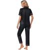 imageLYANER Womens 4pcs Pajamas Sets Short Sleeve Cami Silk Satin Button Down Shirt Pjs SleepwearBlack