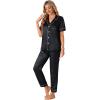 imageLYANER Womens 4pcs Pajamas Sets Short Sleeve Cami Silk Satin Button Down Shirt Pjs SleepwearBlack