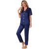 imageLYANER Womens 4pcs Pajamas Sets Short Sleeve Cami Silk Satin Button Down Shirt Pjs SleepwearNavy