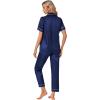 imageLYANER Womens 4pcs Pajamas Sets Short Sleeve Cami Silk Satin Button Down Shirt Pjs SleepwearNavy