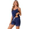 imageLYANER Womens 4pcs Pajamas Sets Short Sleeve Cami Silk Satin Button Down Shirt Pjs SleepwearNavy