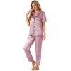 imageLYANER Womens 4pcs Pajamas Sets Short Sleeve Cami Silk Satin Button Down Shirt Pjs SleepwearPink