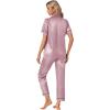 imageLYANER Womens 4pcs Pajamas Sets Short Sleeve Cami Silk Satin Button Down Shirt Pjs SleepwearPink