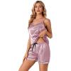 imageLYANER Womens 4pcs Pajamas Sets Short Sleeve Cami Silk Satin Button Down Shirt Pjs SleepwearPink