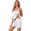 imageLYANER Womens 4pcs Pajamas Sets Short Sleeve Cami Silk Satin Button Down Shirt Pjs SleepwearWhite