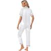 imageLYANER Womens 4pcs Pajamas Sets Short Sleeve Cami Silk Satin Button Down Shirt Pjs SleepwearWhite