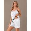 imageLYANER Womens 4pcs Pajamas Sets Short Sleeve Cami Silk Satin Button Down Shirt Pjs SleepwearWhite