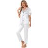 imageLYANER Womens 4pcs Pajamas Sets Short Sleeve Cami Silk Satin Button Down Shirt Pjs SleepwearWhite