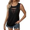 imageLYANER Womens Cut Out Sleeveless Pullover Cami Solid Round Neck Casual Stylish Tank TopBlack