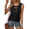 imageLYANER Womens Cut Out Sleeveless Pullover Cami Solid Round Neck Casual Stylish Tank TopBlack